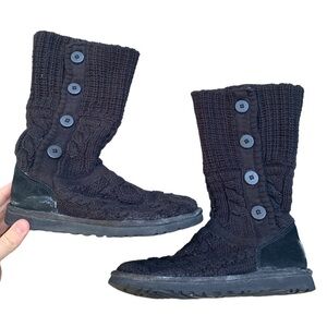 Ugg Australia Leland Cable Knit Boots With Buttons Size 6 Black